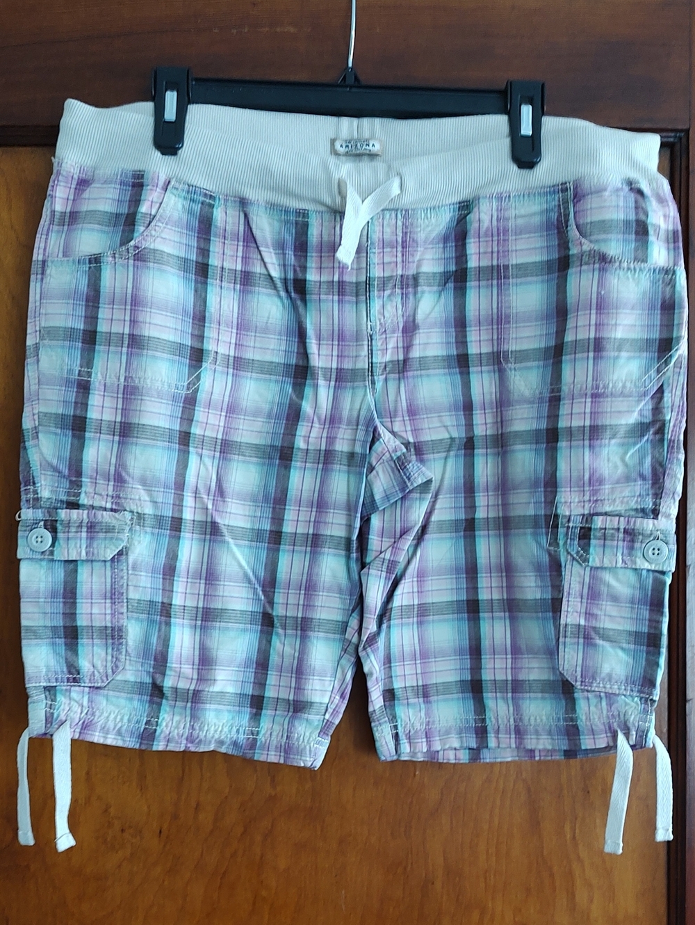 Arizona Jean Company Lavender and Teal Plaid Cargo Shorts